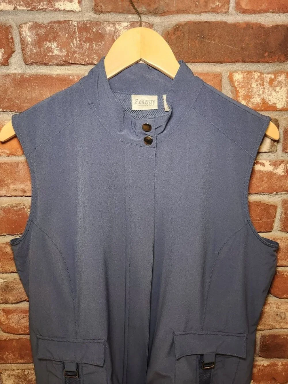 Chico's Zenergy Women's Sz 2 Blue Utility Vest Zip Front Stretch Travel Outdoor